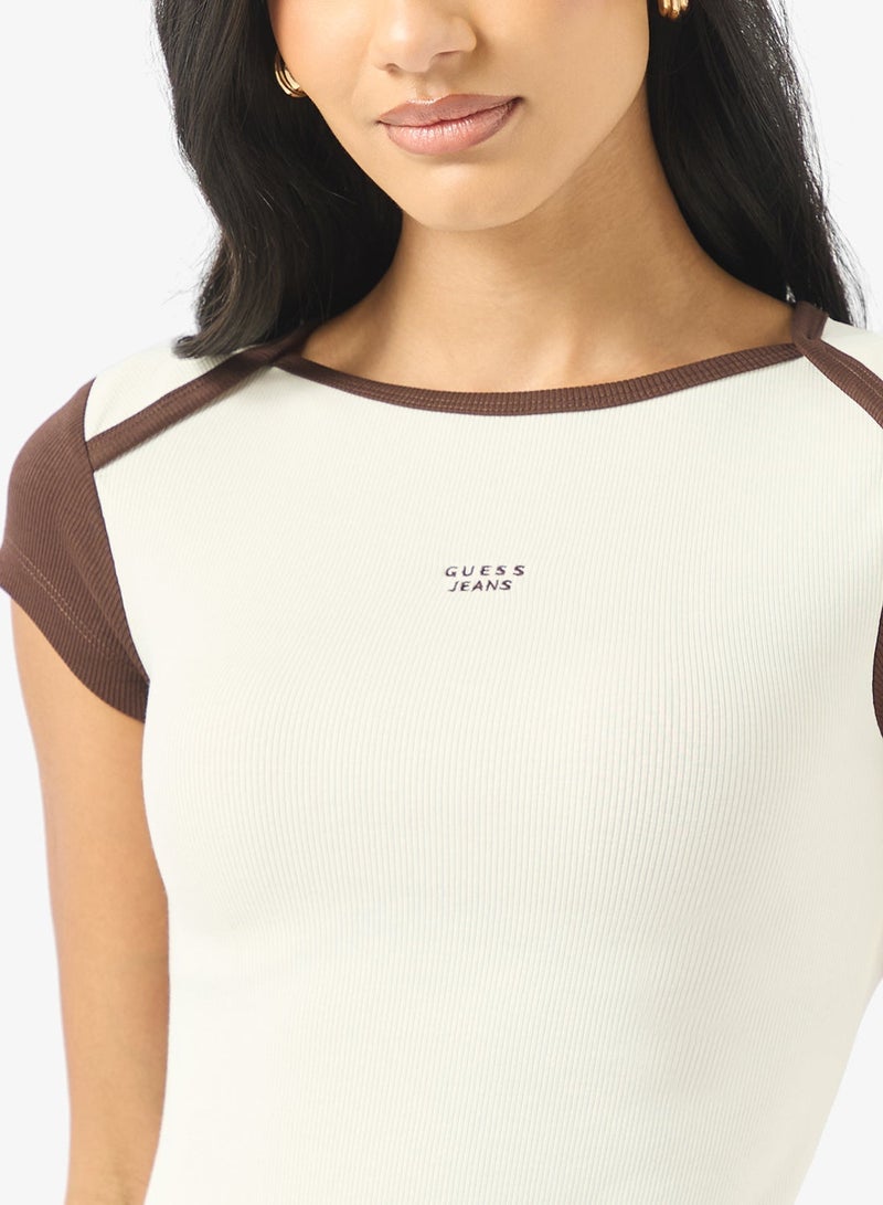 GUESS Boat Neck Slim Ribbed Top - Image 3